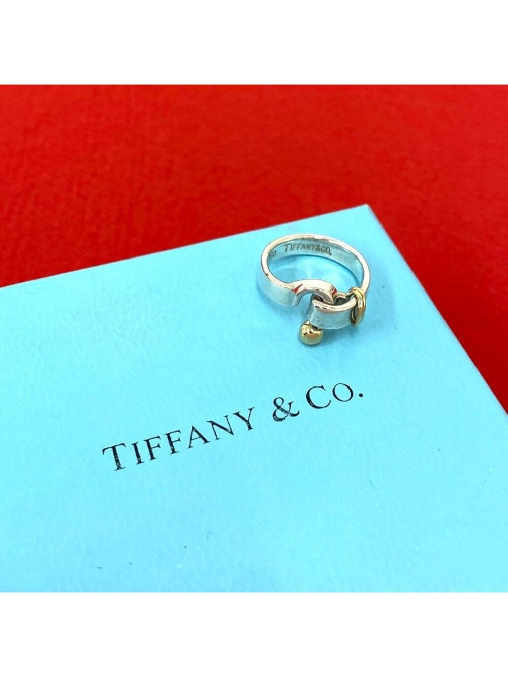 Tiffany & Co Hook & Eye Love Knot Ring Silver Yellow Gold